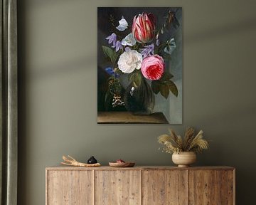 Roses et Tulipes dans un vase en verre, Jan Philips van Thielen