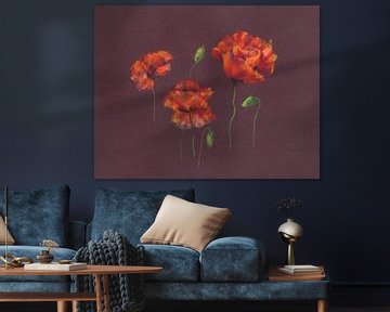 Fiery Poppies Pastel Painting by Karen Kaspar