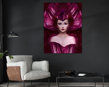 Futuristic woman wrapped in red cabbage
