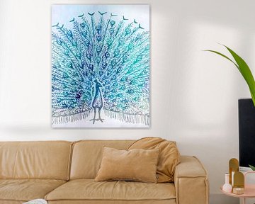 Peacock in Soft Colours Cyan Blue Green by FRESH Fine Art