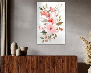Waterverf schilderij van roze bloemen van Digital Art Waves