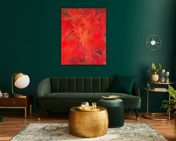 Red Maple Leaves Acrylic Painting by Karen Kaspar