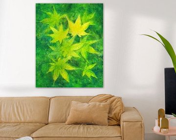 Maple Leaves in Green Acrylic Painting van Karen Kaspar