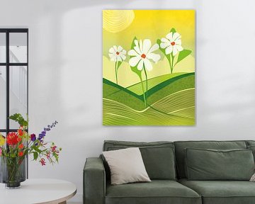 Drie bloemen in de lente abstract landschap van Tanja Udelhofen