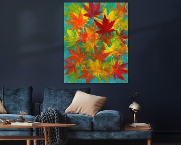 Colourful Maple Leaves Acrylic Painting by Karen Kaspar