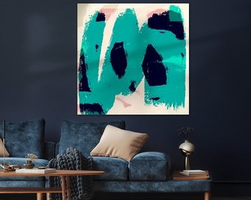 Dreamland. Landscape in Pastel Hues. Modern abstract art in green, black, pink by Dina Dankers