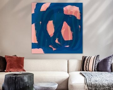 Dreamland. Landscape in Pastel Hues. Modern abstract art in dark blue and peach pink by Dina Dankers