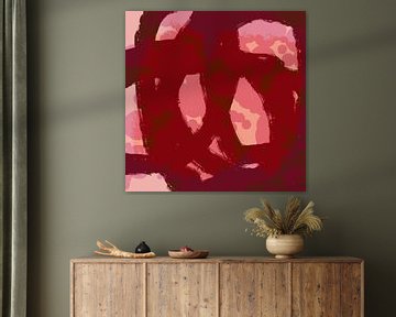 Dromenland. Landschap in pasteltinten. Moderne abstracte kunst in rood en roze van Dina Dankers