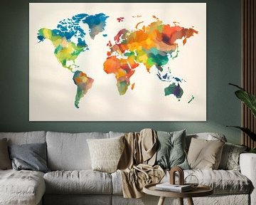 Kleurijke wereldkaart met kwaststreken