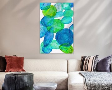 Glass stones in blue and green. Hand-painted watercolour. by Ineke de Rijk