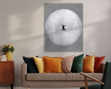 Mond Geometrie Retro Art Deco Surrealismus Grau von FRESH Fine Art