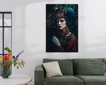 Frau mit Federn auf dem Kopf von Digitale Schilderijen