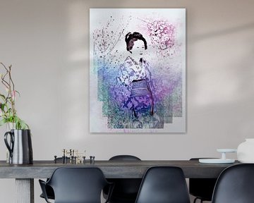 Geisha violette géométrique de style Japandi sur Mad Dog Art