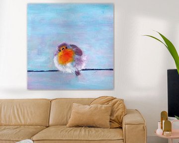 Whimsical Bird on a Wire Acrylic Painting by Karen Kaspar