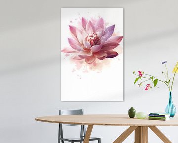 aquarelschilderij Lotus Bloem op witte achtergrond van Digital Art Waves