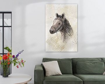 Hoofd van een paard in mixed media stijl van Emiel de Lange