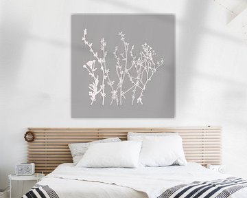 Modern Botanical Art. Flowers, plants, herbs and grasses in grey and white no. 3 by Dina Dankers