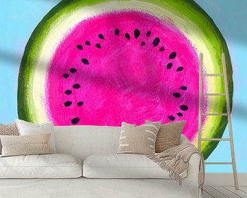 Watermelon Circle Acrylic Painting by Karen Kaspar