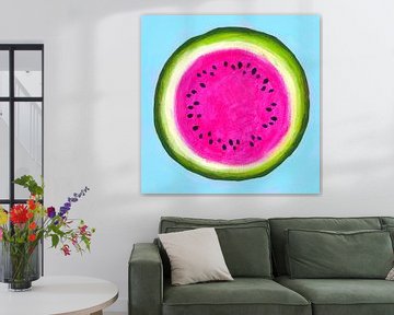 Watermeloen Cirkel Acryl Schilderij van Karen Kaspar