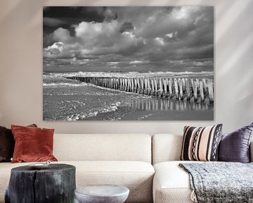 Paalhoofden bij Domburg zwart-wit van Zeeland op Foto