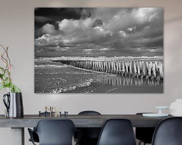 Paalhoofden bij Domburg zwart-wit van Zeeland op Foto