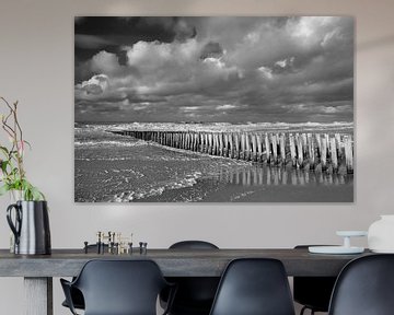 Groynes near Domburg in black and white by Zeeland op Foto