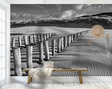 Paalhoofden op het strand bij Domburg van Zeeland op Foto