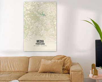 Alte Karte von Media (Pennsylvania), USA. von Rezona