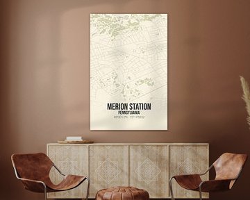 Vintage landkaart van Merion Station (Pennsylvania), USA. van MijnStadsPoster