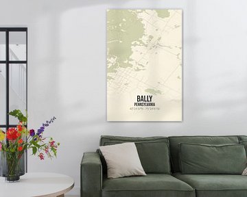 Carte ancienne de Bally (Pennsylvanie), USA. sur Rezona