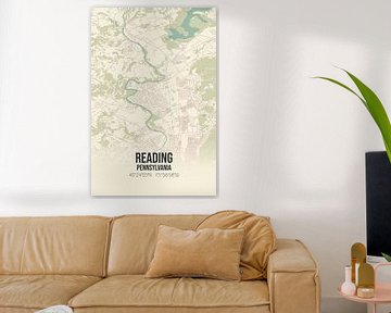 Vintage landkaart van Reading (Pennsylvania), USA. van MijnStadsPoster