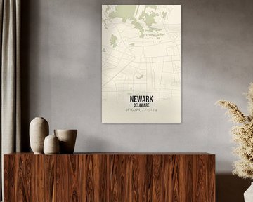 Vintage landkaart van Newark (Delaware), USA. van MijnStadsPoster