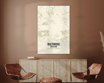 Vintage landkaart van Baltimore (Maryland), USA. van MijnStadsPoster