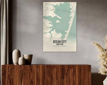 Vintage landkaart van Ocean City (Maryland), USA. van MijnStadsPoster