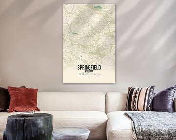 Vintage landkaart van Springfield (Virginia), USA. van MijnStadsPoster