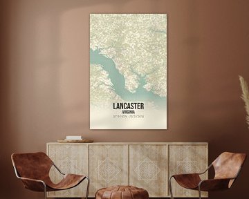 Vintage landkaart van Lancaster (Virginia), USA. van Rezona