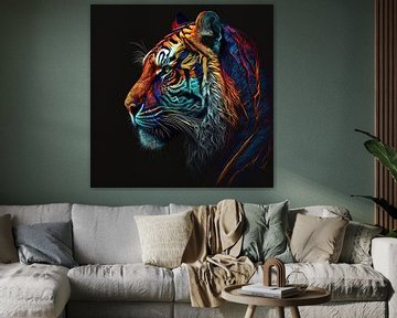 Tiger mit schwarzem Hintergrund von Rene Ladenius Digital Art