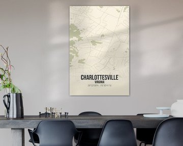 Vintage landkaart van Charlottesville (Virginia), USA. van MijnStadsPoster