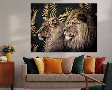 Portret leeuwen "King of the Golden Jungle" van Marjolein van Middelkoop