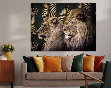 Portrait de lions "KIng of the Golden Jungle" (Lions de la jungle dorée) sur Marjolein van Middelkoop