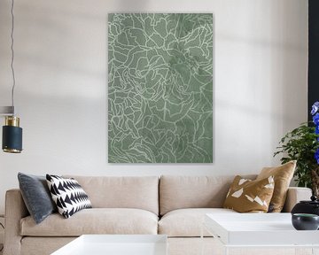 Abstract sage green line drawing flowers, Sarah Manovski by 1x