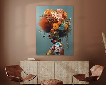 Vrouw met gekleurde bloemen