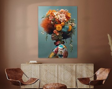 Vrouw met gekleurde bloemen van Artsy