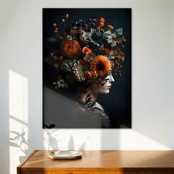 Woman with coloured flowers by Artsy