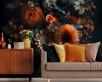 Woman with coloured flowers by Artsy