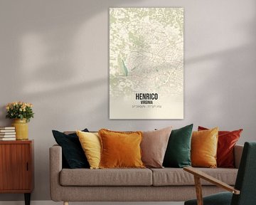 Vintage landkaart van Henrico (Virginia), USA. van MijnStadsPoster