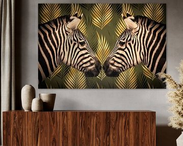 Two Zebras in the golden jungle