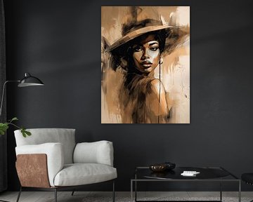 African woman - beige - abstract van Your unique art