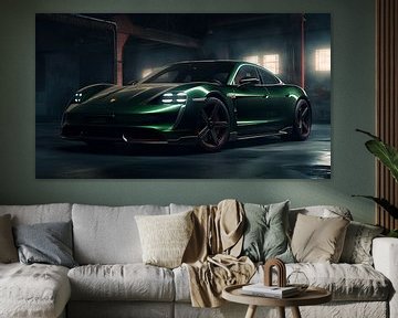 Groene Porsche Taycan van PixelPrestige