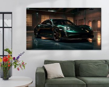 Groene Porsche Taycan van PixelPrestige
